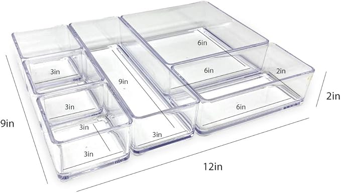 Isaac Jacobs 6-Tray Clear Acrylic Organizer Set, (Six Individual Trays), Multi-Purpose, Stackable Storage Solution for Makeup, Crafts, Desk, School, Office Supplies & More, for Bathroom, Kitchen