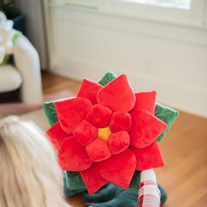 Green Philosophy Co. Poinsettia Pillow - Christmas Red