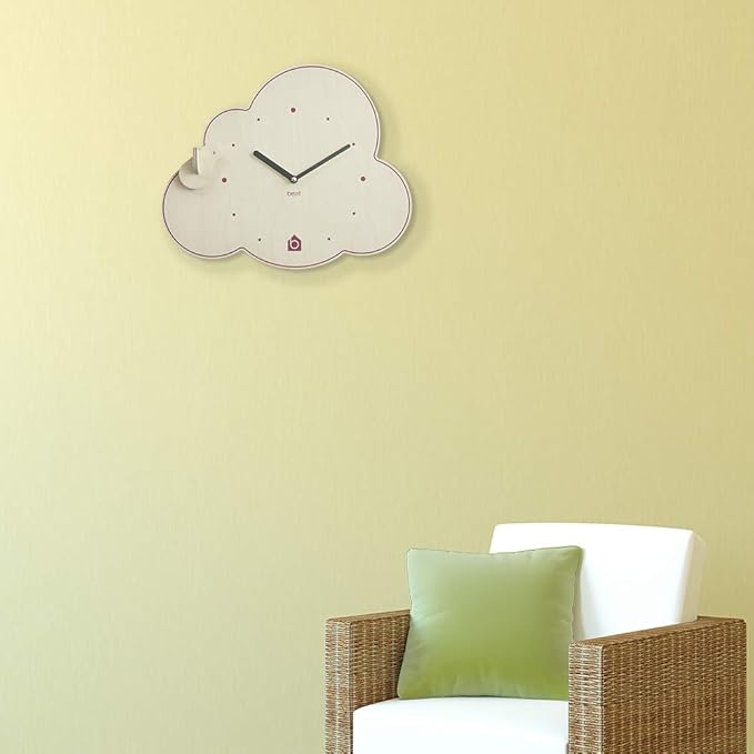 Non-Ticking, Silent 11-Inch Wall Clock – Decorative, Modern, Clean, Cute, Kid-Friendly Design for Indoor, Office, Home, Baby Room (Cuckoo Cloud)