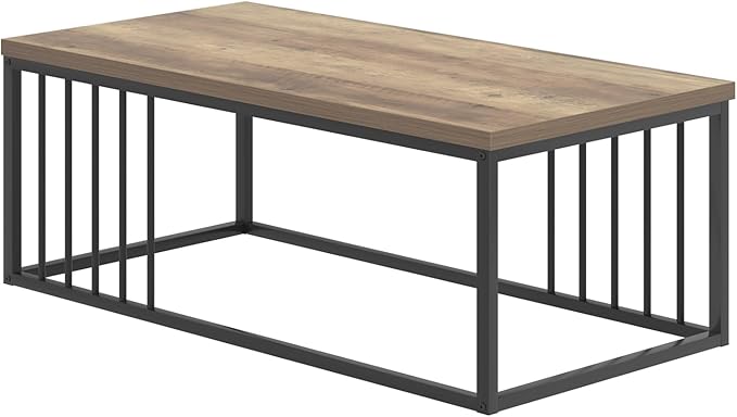 FOLUBAN Modern Coffee Table, Minimalist Wood and Metal Center Table for Living Room, Rustic Oak, 43.3 Inch