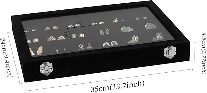 Wudygirl Jewelry Organizer 24 Grid Jewelry Tray with Clear Lid Velvet Jewelry Box Earrings Holder Organizer Jewelry Display Case (Black 24 Grid)