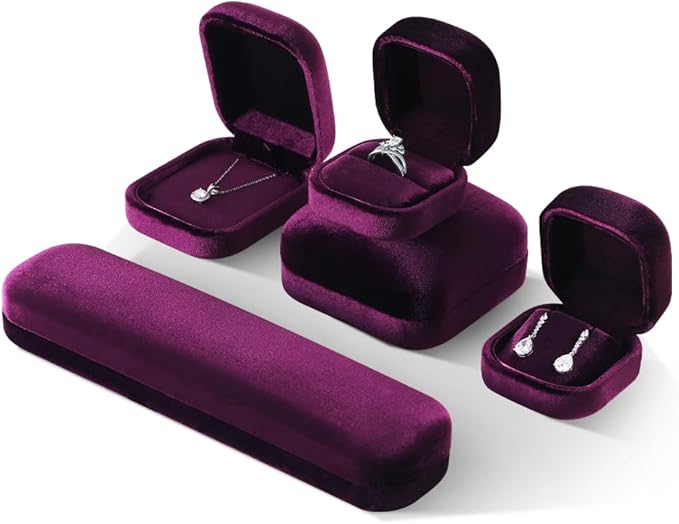 Resilient Velvet Ring Earrings Bracelet Necklace Display Box, Travel Mini Jewelry Organizer Case (Purple, Bracelet Box)