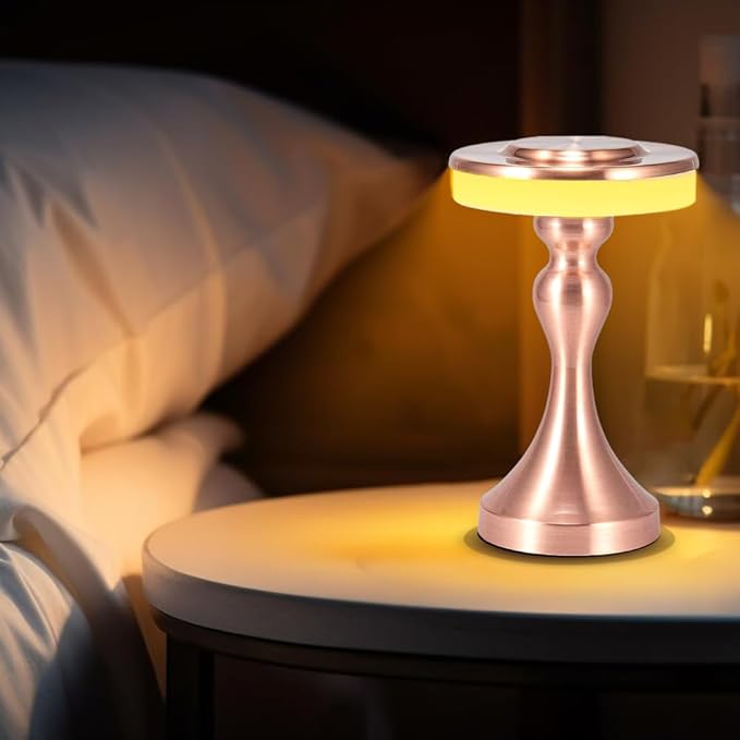 Portable Metal LED Table Lamp,Cordless Battery Table Lamp,3 Color Touch Control Rechargeable Desk Lamp,3-Levels Brightness Bedside Battery Lamp,Night Light for Kids Nursery,Dining Room Lamp