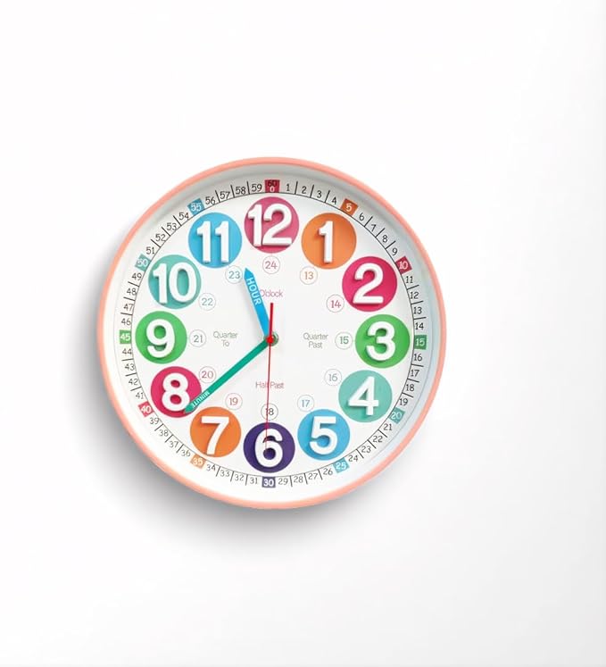 Wall Clocks,Learning Time Clock,12 Inch 3D Numbers Colorful Clock Face Silent Clocks,Clear Digital Wall Clock (3D Peach Pink Classic)