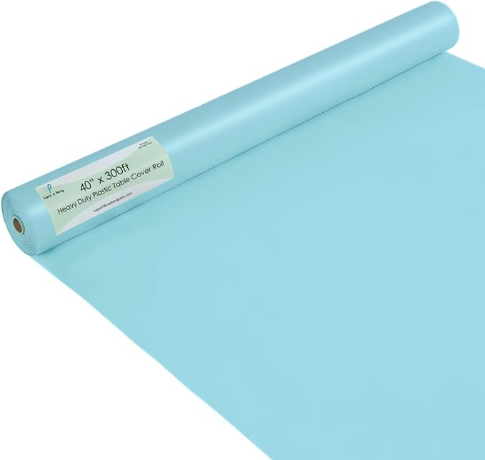 Craft And Party Aqua Plastic Table Cover Roll, 40Inch X 300Feet Disposable Plastic Tablecloth, Banquet Rectangle Tablecover Roll