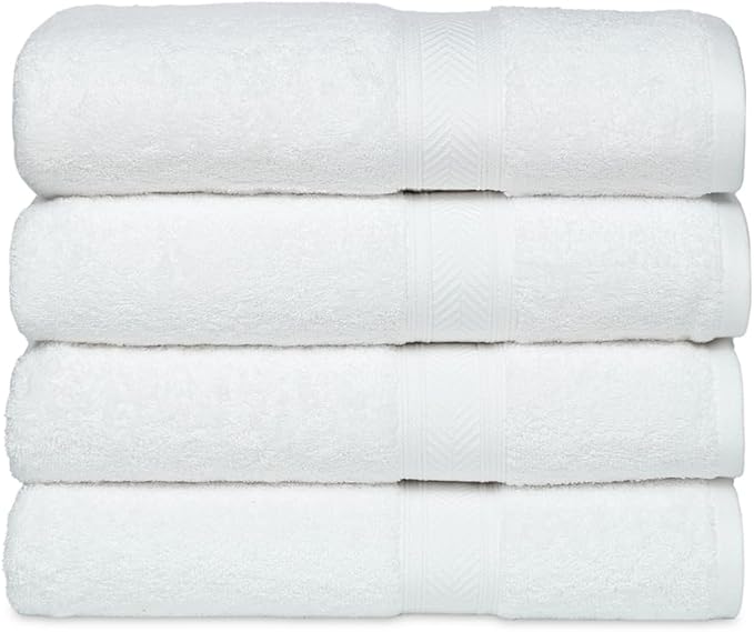 Casa Lino White Bath Towels Set of 4 (54" x 27") - Large Bathroom Towel Set - 100% Cotton Towels for Bathroom - Highly Absorbent & Quick Dry Bath Towel Multipack - New Apartment Essentials