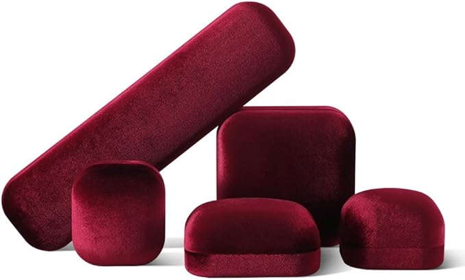 Resilient Velvet Ring Earrings Bracelet Necklace Display Box, Travel Mini Jewelry Organizer Case (Red, Long Chain Box)