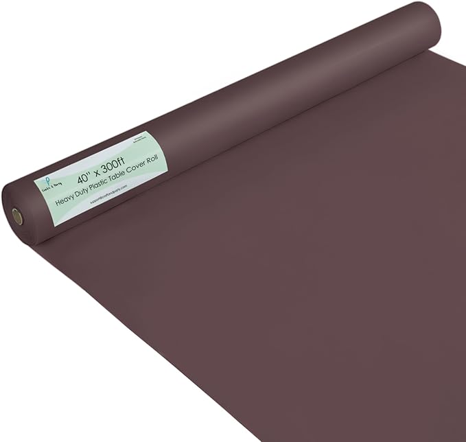 Craft And Party Brown Plastic Table Cover Roll, 40Inch X 300Feet Disposable Plastic Tablecloth, Banquet Rectangle Tablecover Roll