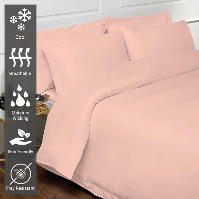 Pizuna Pure 100% Cotton Full Duvet Cover Set, Luxurious 400 Thread Count Long Staple Cotton Sateen Weave with Button Closure (Combed Rose Pink Cotton Duvet Cover Full)