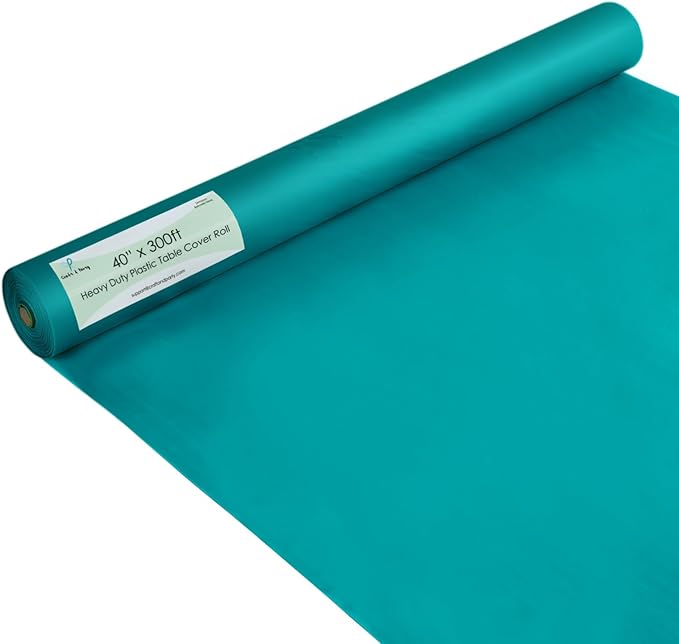 Craft And Party Hunter Green Plastic Table Cover Roll, 40Inch X 300Feet Disposable Plastic Tablecloth, Banquet Rectangle Tablecover Roll
