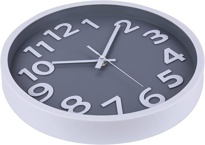 Wall Clock 12 Inch Silent Non-Ticking Battery Operated Clock Big Numbers Easy to Read Wall Clocks Decorative for Bathroom Office Kitchen Bedroom (Gray)