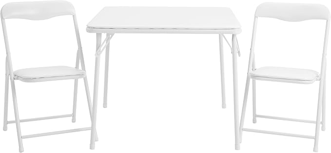 Flash Furniture Mindy Kids 3-Piece Folding Table and Chairs Set for Daycare and Classrooms, Children's Activity Table and Chairs Set, White