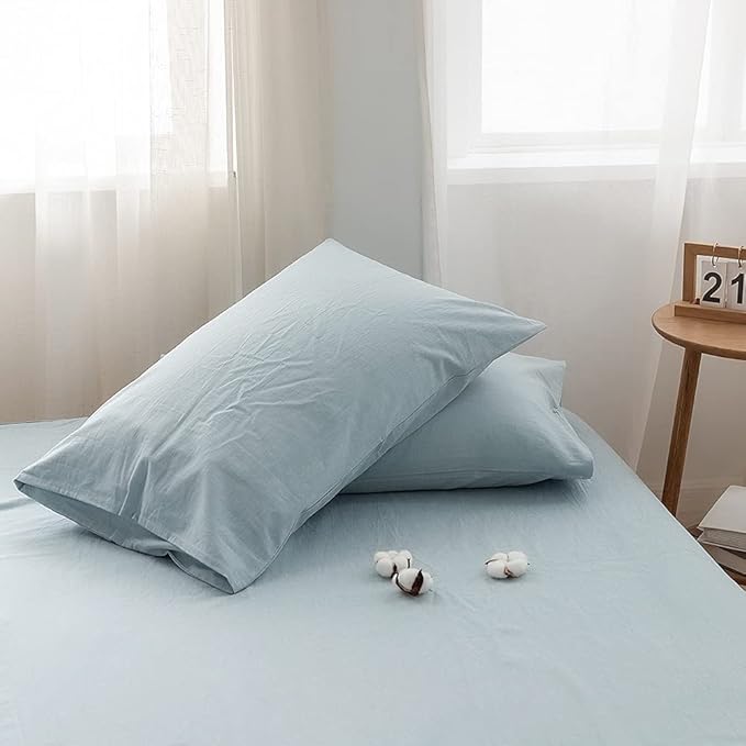 FACE TWO FACE Bedding Duvet Cover Set 3 Pieces 100% Washed Cotton Duvet Cover Linen Like Textured Breathable Durable Soft Comfy (King, Light Blue)