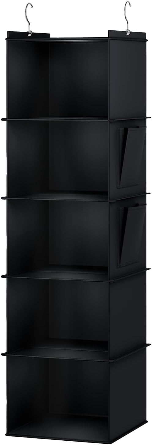 Hanging Closet Organizer, 5-Shelf Closet Hanging Storage Shelves, Black
