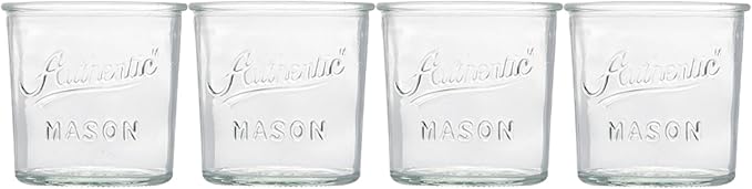 Glaver's Embossed Vintage Drinking Glasses Set of 4 Authentic Mason Vintage Glassware - 12 oz. Clear Glass Tumblers for Cocktails, Water, and Juice.