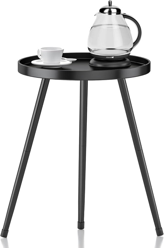 Stylish Round End Table - Small Side Table, Mini Metal Bedside Table for Living Room, Bedroom, Sofa Side - Modern Black Decor for Small Spaces
