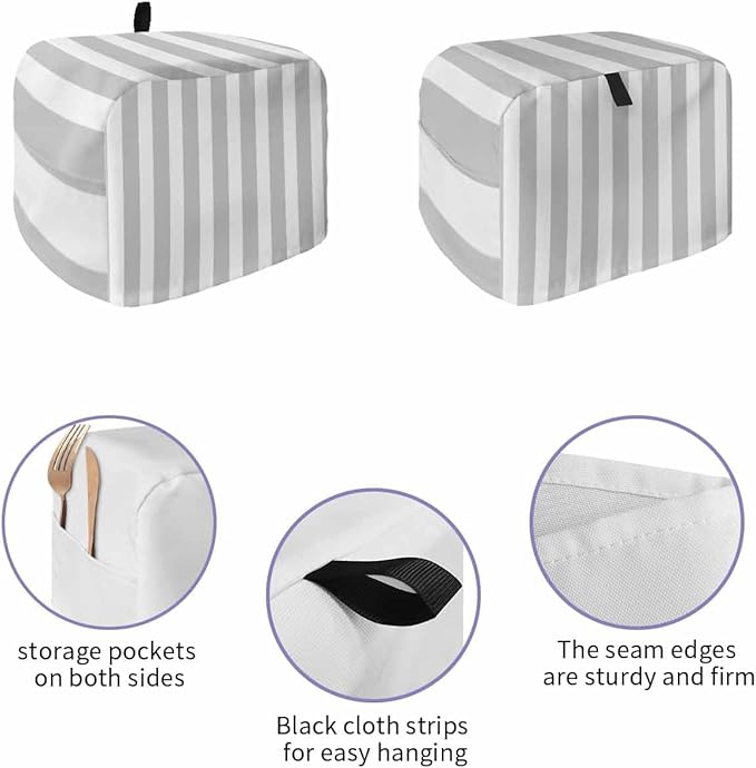 Toaster Cover 4 Slice Grey Stripes Toaster Oven Cover with Pockets Simple Style Dustproof Bakeware Protector Small Kitchen Appliance Dust Covers and Fingerprint Protection for Women
