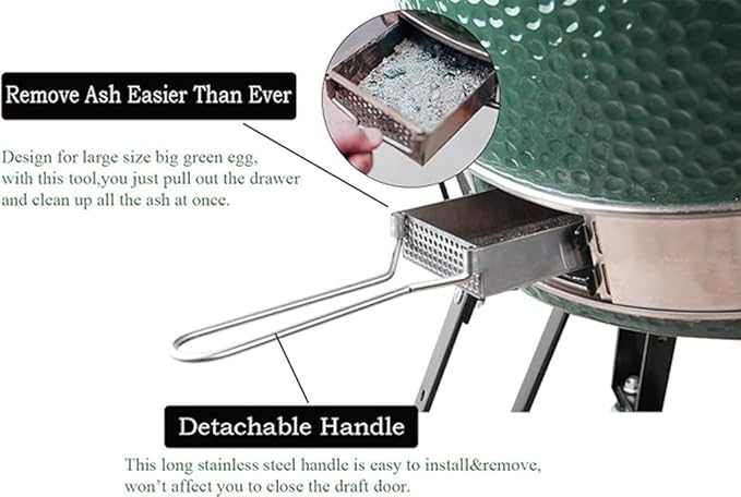 Upgrade Ash Drawer Accessories for Big Green Egg Large (Version After 2022)-BGE Replacement Parts Ash Clean Tool-Stainless Steel