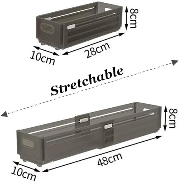 Foldable Storage Bins, Plastic Expandable Boxes for Organizing, Adjustable from 11-18.8" Drawer Organizers Separators Dividers for Bedroom Kitchen Utensils Tools Closet, Small Grey