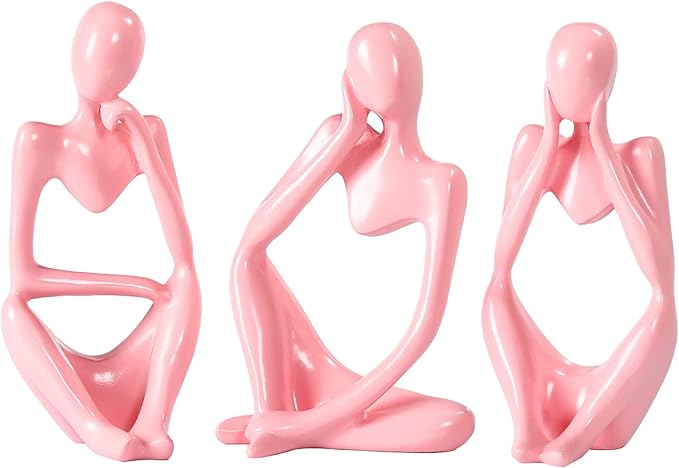 Thinker Statue Gold Decor Abstract Art Sculpture, Golden Resin Collectible Figurines for Home Living Room Office Shelf Decoration,Great Gifts Ideas (Pink)