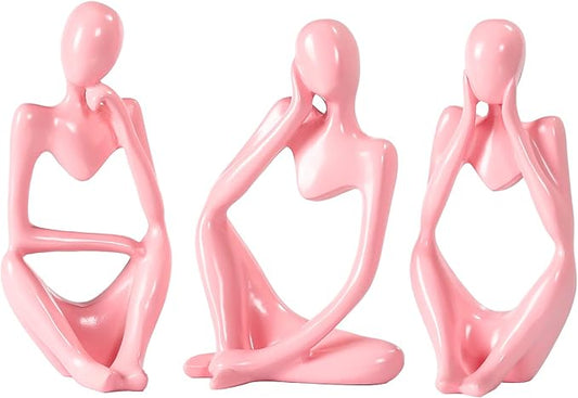 Thinker Statue Gold Decor Abstract Art Sculpture, Golden Resin Collectible Figurines for Home Living Room Office Shelf Decoration,Great Gifts Ideas (Pink)