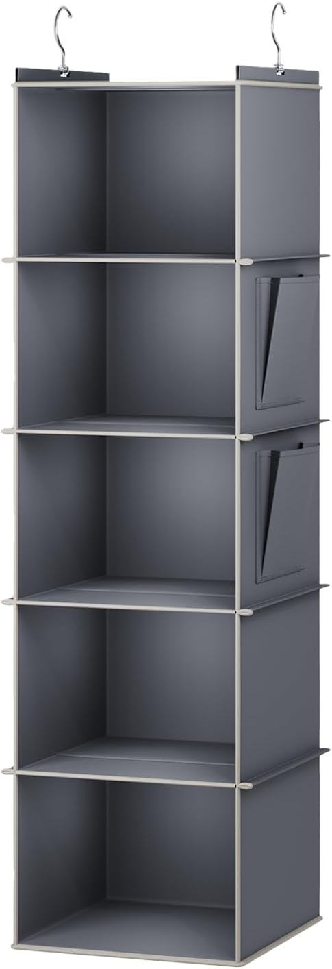 Hanging Closet Organizer, 5-Shelf Closet Hanging Storage Shelves, Grey