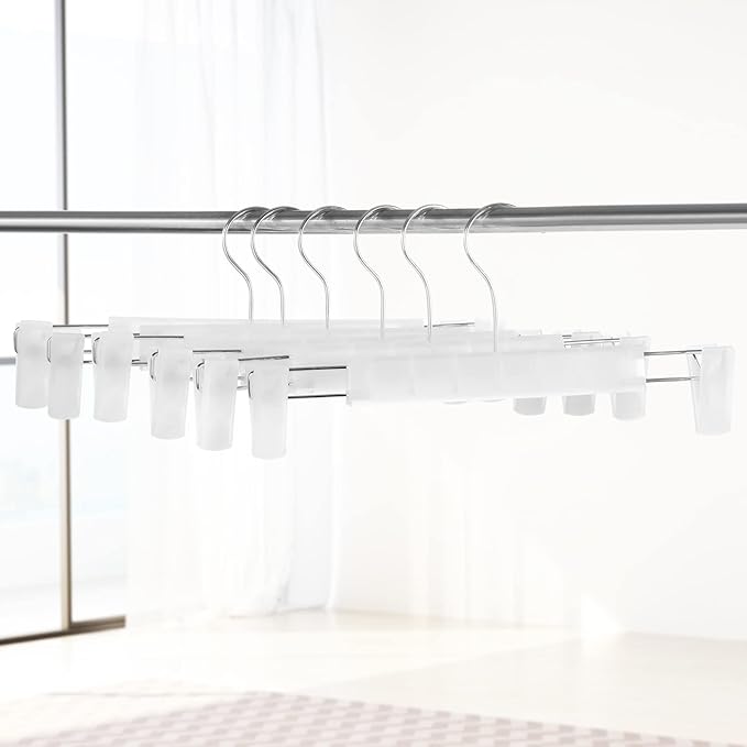 10 Pack Pants Hangers with Adjustable Non-Slip Clips Anti-Rust Hanging Hook for Trouser,Skirts,Jeans,Clothes Hangers Transparent