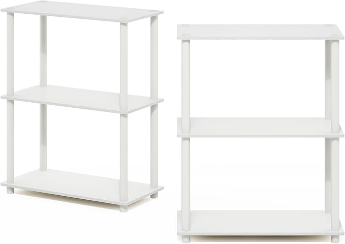 Furinno Turn-N-Tube 3-Tier Compact Multipurpose Shelf Display Rack, White/White, Set of 2