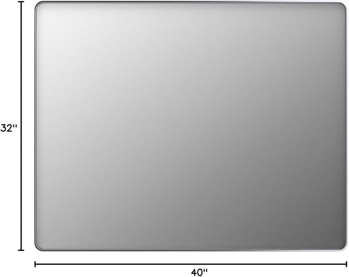 LOAAO 40X32 Inch Brushed Nickel Bathroom Mirror, Rounded Rectangle Silver Metal Frame Mirror, Brushed Nickel, Anti-Rust, Shatter Proof, Hangs Horizontally or Vertically