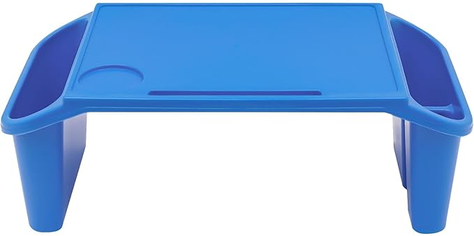 6 Pcs Kids Lap Desk Tray, Plastic Breakfast Lap Desk Trays with Side Pockets and Slot, Portable Lap Table Snack Tray for Eating, Writing, Drawing, Game, 19.69" L x 9.84" W x 7.1" H (Blue*6)