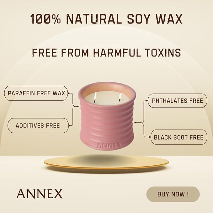 Scented Luxury Candles in Handmade Ceramic Jars, Soy Wax | Canal Rose – Rose Bud & Oud Scented, Large Candle | Non Toxic, 2 Wicks, Reusable Big Pink Jar | Natural Spring Aromatherapy for Women & Men