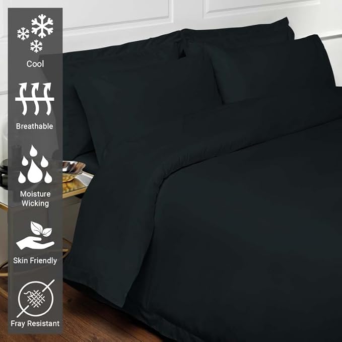 Pizuna Pure 100% Cotton King Duvet Cover Set, Luxurious 400 Thread Count Long Staple Cotton Sateen Weave with Button Closure (Combed Black Cotton Duvet Cover King)