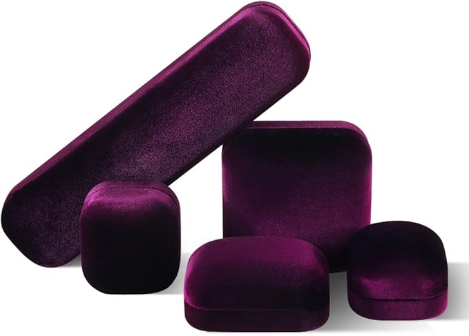 Resilient Velvet Ring Earrings Bracelet Necklace Display Box, Travel Mini Jewelry Organizer Case (Purple, Long Chain Box)