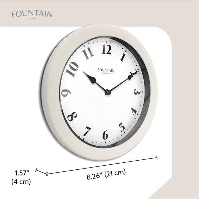 8.26" Nordic Indoor/Outdoor Clock, Waterproof & Dustproof, Modern Style, Snowberry White Color (Qualified for Bathroom and All Outdoor Area)