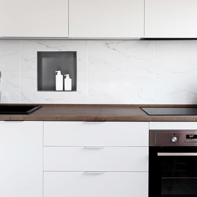 16 x16 Gunmetal Black Bathroom Shower Niche, Luckyhorse 16"x16"x4" Wall-Inserted Rectangular Recessed Bathroom Niche Recessed Shower Niche Shelf for Bathroom Storage