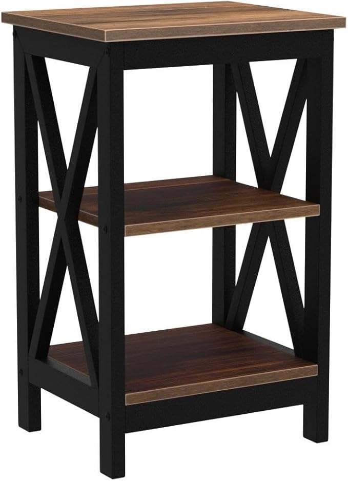 VECELO Versatile Side/End Table with Storage Shelf Nightstands for Living Room,Bedroom Furniture (Set of 2), Shelves, Retro Brown