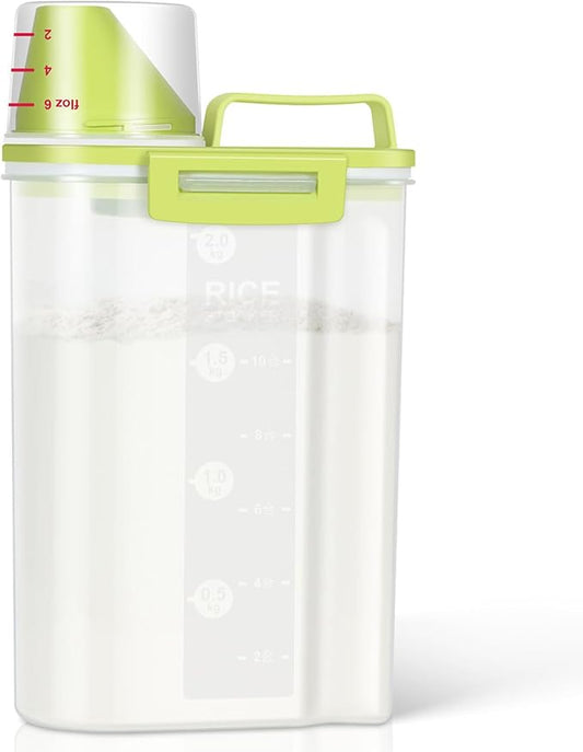 TBMax Rice Storage container 4 Lbs, Small Rice Dispenser with Measuring Cup, Lime Green Cereal Containers Flour Bin, Kitchen Food Storage Container and Pantry Organizers, Pet Dog Cat Food Dispenser