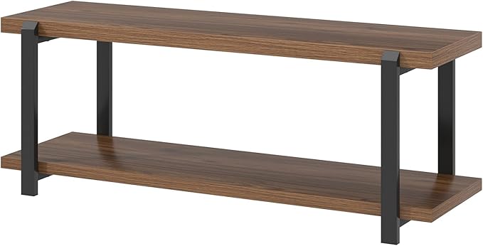 FOLUBAN Entryway Bench with Shoe Storage, Modern End of Bed Bench, Wood and Metal Entry Bench for Hallway Front Door Entrance, Industrial Indoor Bench for Bedroom Living Room, Rustic Walnut, 47 Inch