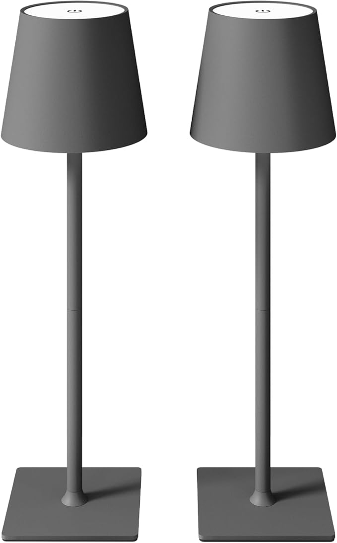 2 Pack Cordless Table Lamps, 3 Colors Stepless Dimming, 5000mAh Rechargeable Battery LED Desk Lamp for Bedroom/Couple Dinner/Desk/Cafe/Dining Room/Terrace
