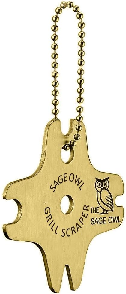 Sage Owl Bristle-Free Brass BBQ Grill Scraper – Safe Grill Cleaner for Outdoor Grills, Porcelain Grates, Smoker Accessories, Cooking Gadgets, and Barbecue Grilling Tools – Small Gifts for Dad