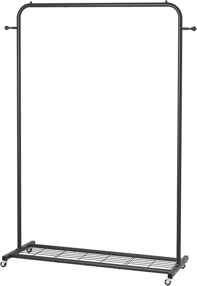 Sywhitta Clothing Rack on Wheels with Mesh Storage Shelf & Sturdy Metal Frame, Rolling Garment Rack for Hanging Clothes, Coats, Skirts, 39.76" L x 16" W x 64.56" H,Black