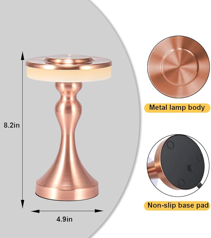 Portable Metal LED Table Lamp,Cordless Battery Table Lamp,3 Color Touch Control Rechargeable Desk Lamp,3-Levels Brightness Bedside Battery Lamp,Night Light for Kids Nursery,Dining Room Lamp