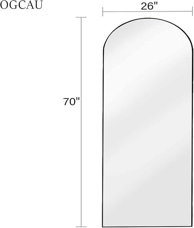 OGCAU Full Length Mirror, 70"x26" Arched Full Body Floor Mirror with Stand, Hanging or Leaning, Standing, Wall Mounted with Aluminum Frame for Bedroom Living Room (Black)