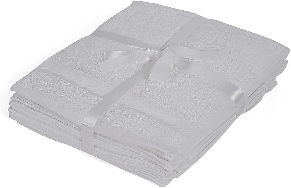 Casa Lino Face Towels & Body Wash Cloths for Showering - 100% Cotton Wash Cloths for Bathroom - Highly Absorbent & Quick Drying Washcloth Set - Cotton Washcloths 24 Pack (12" x 12") - (White)