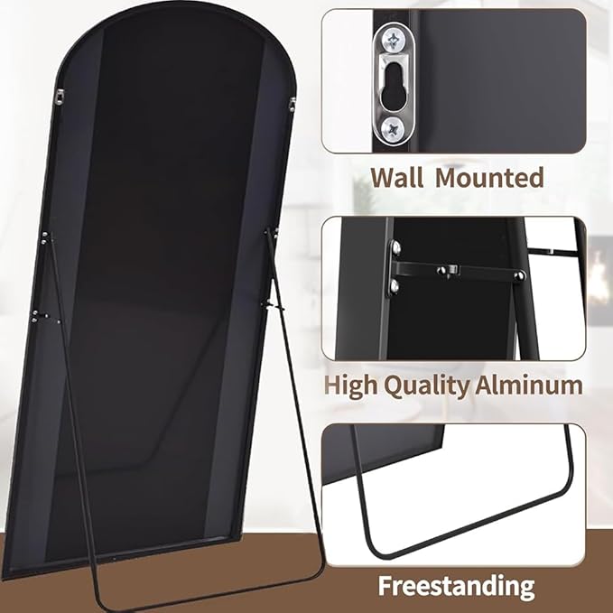 OGCAU Full Length Mirror, 78"x38" Arched-Top Full Body Floor Mirror Hanging or Leaning, Standing, Wall Mounted with Aluminum Frame for Living Room (Black)
