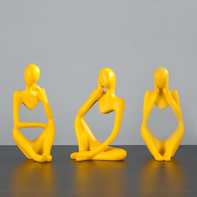 Thinker Statue Gold Decor Abstract Art Sculpture, Golden Resin Collectible Figurines for Home Living Room Office Shelf Decoration,Great Gifts Ideas (Yellow)
