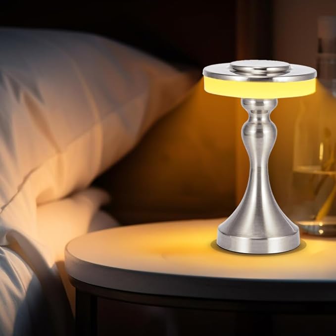 Portable Metal LED Table Lamp,Cordless Battery Table Lamp,3 Color Touch Control Rechargeable Desk Lamp,3-Levels Brightness Bedside Battery Lamp,Night Light for Kids Nursery,Dining Room Lamp