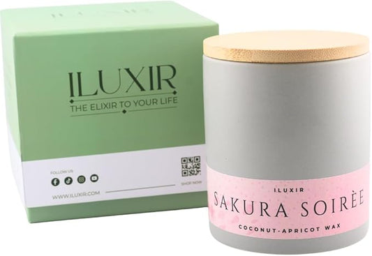 Sakura Soiree Scented Candle – Long Burning Cherry Blossom & Sandalwood Spring Fragrance – Non-Toxic Hand-Poured Coconut-Apricot Wax 13 oz with Luxury Gift Box Made in USA Small Batch Crafted.