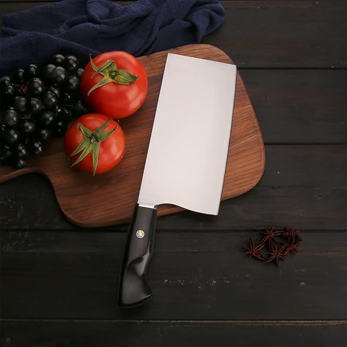 WILDMOK 7.5 Inch Cleaver Knife, Chinese Kitchen Knife, Pro Sharp Asian Chef Knife, 9Cr18MoV Stainless Steel with Ebonywood Handle - Fen Series