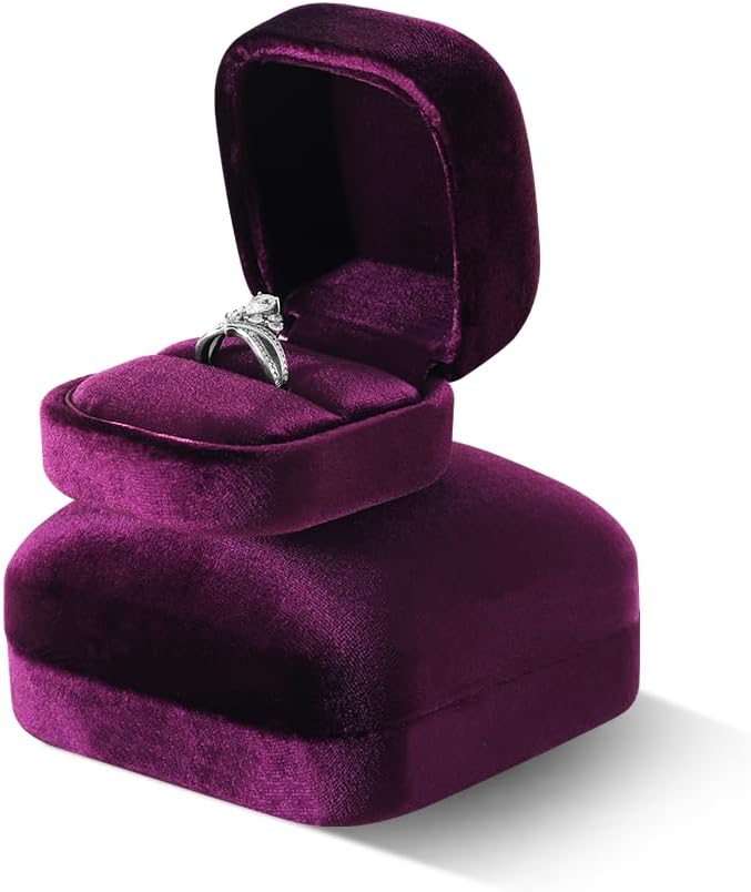 Resilient Velvet Ring Earrings Bracelet Necklace Display Box, Travel Mini Jewelry Organizer Case (Purple, Ring Box)